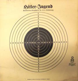 Hitler-Jugend Kleinkaliber-Ringscheibe für 50 m Entfernung. Herstellung nur mit Genehmigung der Reichsjugendführung, Berlin.