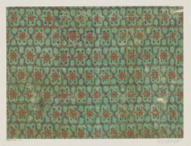 Modeldruckpapier mit Golddruck (geometrisches Flächenmuster mit Blüten)