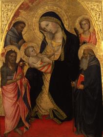 Maria mit dem Kind und den Heiligen Johannes der Täufer, Franziskus, Antonius Abbas und einer weiblichen Märtyrerin