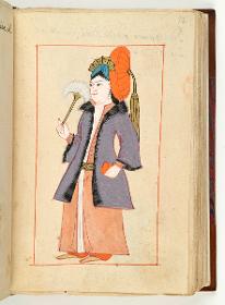 Türkisches Trachtenbuch: Fächerträgerin der Valide sultan (Mutter des Sultans)