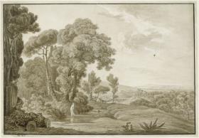 Landschaft mit badender Frau
