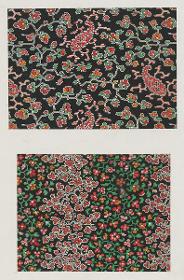 Kattunpapier (zwei Muster mit gerasterten floralen Motiven)
