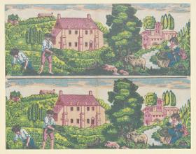 Modeldruckpapier (zwei Bänder mit Landschaftsszenen)
