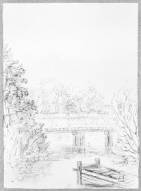 Skizzenbuchseite, Rheinsberg, Partie am Orangerieparterre