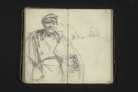 Wilhelm von Leithold, in Uniform und Mantel, eine Zigarre im Mund und Weinglas in der Linken