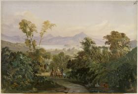 Reiter am Pátzcuaro-See. Rückblick von der Straße nach Ario