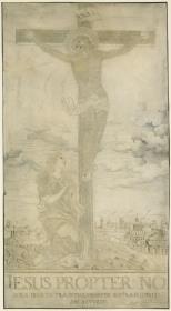 Mikrographische Darstellung Magdalenas unter dem Kreuz Christi