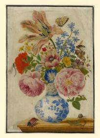 Chinesische Vase mit Rosen, Mohn und Nelken
