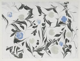 Marmorpapier (mit Blüten und herzförmigen Blättern)