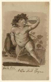 trinkender Putto am Weinfass