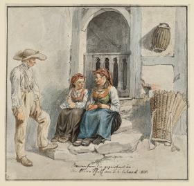 Bauernfamilie vor dem Haus