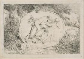 Bacchanales (Satyrspiele) dritte Tafel: ovales Relief mit einem Satyrn, der eine Nymphe trägt