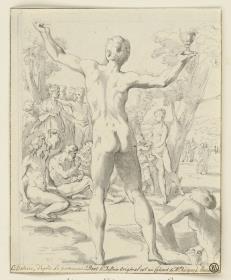 Ganymed reicht den Göttern eine Schale mit Nektar (nach einer Zeichnung von Parmigianino, damals in der Sammlung Rutgers, Amsterdam)