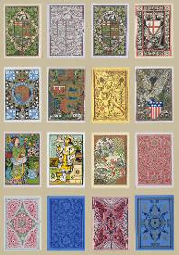 Rückseiten von Spielkarten mit Wappen, figürlichen und ornamentalen Darstellungen (16 Karten)