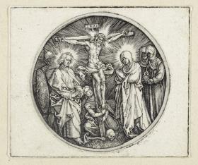 Christus am Kreuz zwischen Johannes und Maria; gen. der Schwertknauf des Maximilian