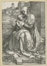 Maria mit Kind vor einer Mauer sitzend