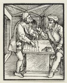 Der Reiche und sein Haushalter (aus: Postilla, 43 Holzschnitte)