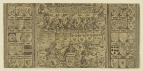 Der Triumphbogen des Kaisers Maximilian I. (4): Unterer Teil des Stammbaums über dem Mittelportal zwischen jeweils 5 x 3 Wappen