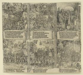 Der Triumphbogen des Kaisers Maximilian I. (24b): Die sechs oberen historischen Szenen über dem rechten Portal