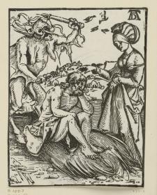 Hiob vom Satan gegeißelt, aus: Ulrich Pinder, Speculum Patientie, Nürnberg 1509, VD16 P 2809