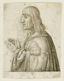 Brustbild des die Maria anbetenden Kaisers Maximilian, im Profil nach links