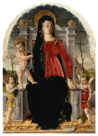 Thronende Maria mit dem Kind und zwei Engeln