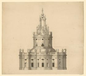 Aufriss der rückwärtigen Fassade der katholischen Hofkirche in Dresden