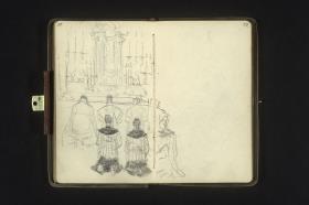 Kniende Priester vor dem Altar