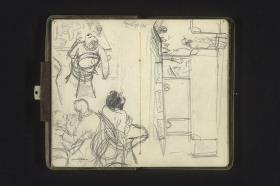 Männer in einem Caféhaus / Straßenbahnwagen