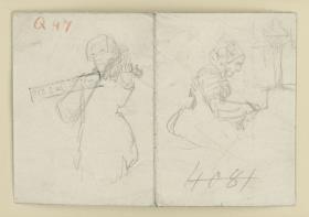 Studienblatt: Joseph Joachim und Clara Schumann im Konzert. Vorstudie zum Gemälde "Flötenkonzert Friedrichs des Großen in Sanssouci" (?)