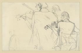 Skizzen zu einem Violinspieler und stehende Figur. Vorstudie zum Gemälde "Flötenkonzert Friedrichs des Großen in Sanssouci"
