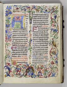 Textseite mit Initial H und Zierumrandung. Gebetbuch der Pfalzgräfin Margarethe von Simmern