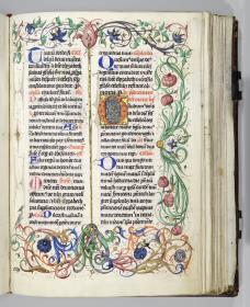 Textseite mit Initial und Zierumrandung. Gebetbuch der Pfalzgräfin Margarethe von Simmern