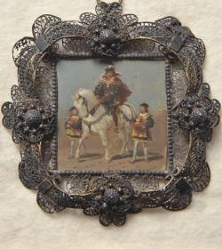 Kaiser Karl V. mit Pagen. Miniatur aus der Sammlung Loewe