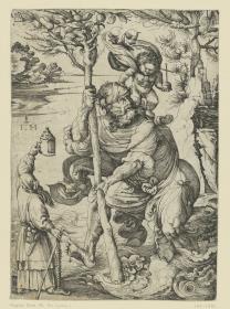 Heiliger Christophorus mit Eremit im Vordergrund