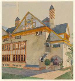 Darmstadt, Doppelhaus Stade, Perspektive von Nordwesten