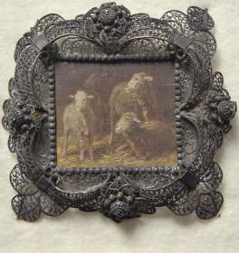 Schafe im Stall. Miniatur aus der Sammlung Loewe