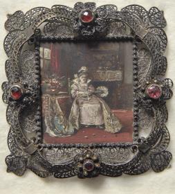Interieur mit Frau. Miniatur aus der Sammlung Loewe