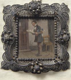 Zeitung lesender Mann. Miniatur aus der Sammlung Loewe