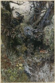 Baumstumpf mit Rotkehlchen und Wiedehopf. Aus dem "Kinderalbum"