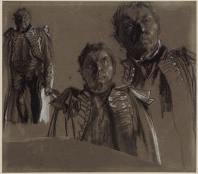 Alter Husar en face, Kniestück und zwei Brustbilder. Modellstudie zu "Das Treffen Friedrich II. und Joseph II. in Neisse"