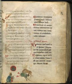 Psalterium und Breviarum graeco-latinum: David kniet vor dem Christusbild, daneben fällt ein Löwe über einen Mann her