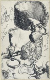 Hundehalsband für einen "Saupacker" aus dem 17. Jahrhundert in zwei Ansichten und Detailstudien, Historisches Museum, Dresden