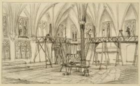 Maler auf Gerüsten im Sommerremter der Marienburg