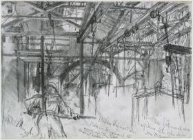 Halle im Walzwerk Königshütte. Studie zum "Eisenwalzwerk. Moderne Cyklopen"