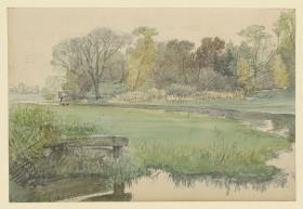 Landschaft mit Wiese und Bach