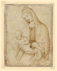 Madonna mit Kind und runder Frucht