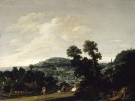 Landschaft mit schlafendem Hirtenpaar