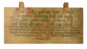 Herr Jesu, gib mit deine Gnad, / zu meiner Nahrung früh und spath. / Herr Jesu, erhöre meines Hertzens Bitt; / und seegne alle meine Tritt  und Schritt.