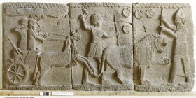 Orthostat, dreiteilig, Relief: Löwenjagd aus Sakçegözü
